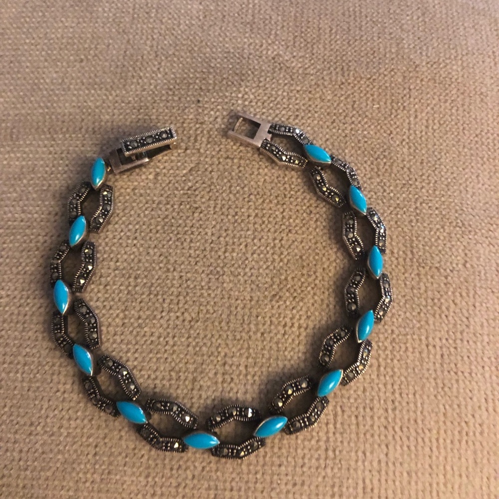 Turquoise Marcasite Sterling Silver Link Bracelet- $150 or $130 w/offer